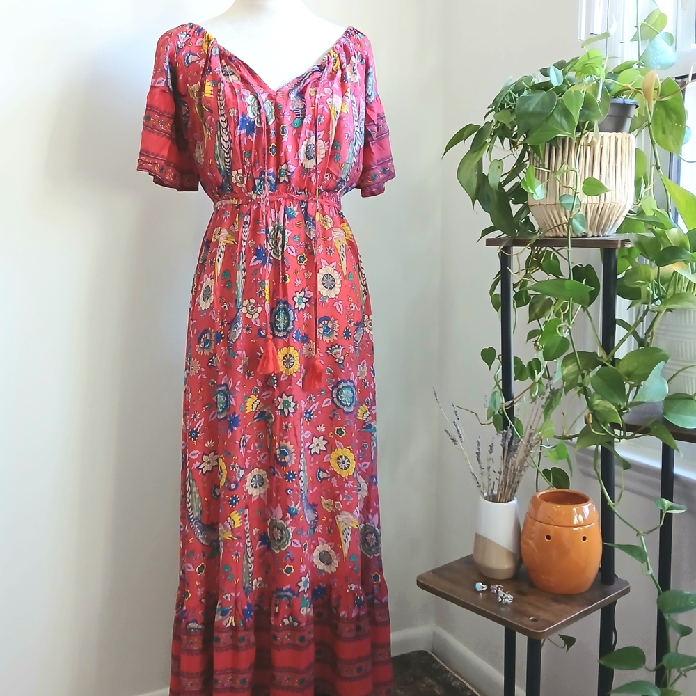 Floral - Red and Pink - Colorful - NWOT - Maxi Dress - Size Medium